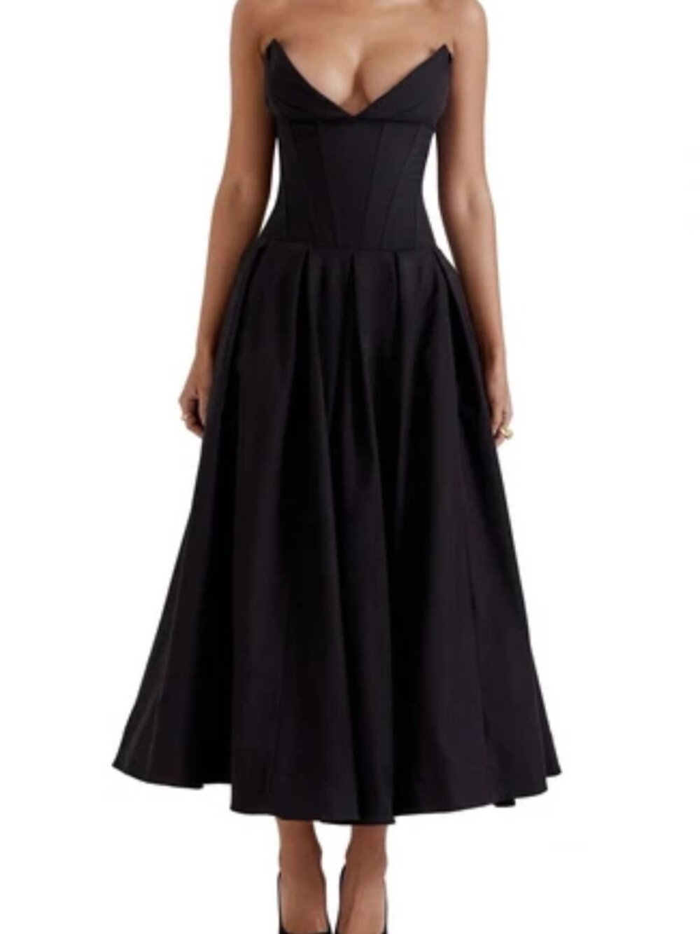 NWT Black Backless Fishbone Waist Midi Dress